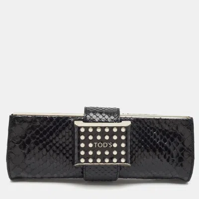 Pre-owned Tod's Black Python Studded Frame Clutch