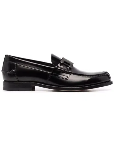 TOD'S BLACK SEMI-SHINY LEATHER LOAFERS