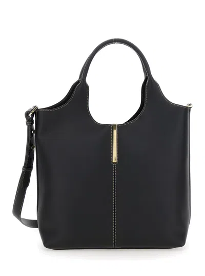 Tod's Black Shoulder Bag With Metal Bar With Logo In Leather Woman