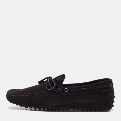 Pre-owned Tod's Black Suede Bow Slip On Loafers Size 41