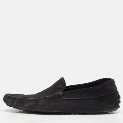Pre-owned Tod's Black Suede Bow Slip On Loafers Size 41.5