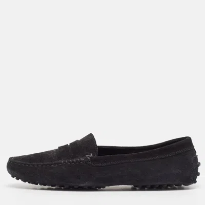 Pre-owned Tod's Black Suede Gommino Slip On Loafers Size 37.5