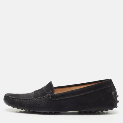 Pre-owned Tod's Black Suede Slip On Loafers Size 38