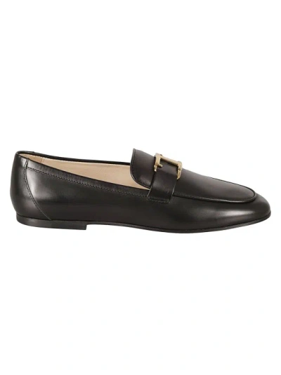 TOD'S BLACK T-LOGO LEATHER LOAFERS