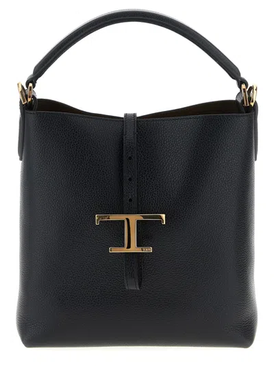 TOD'S BLACK T TIMELESS BUCKET BAG