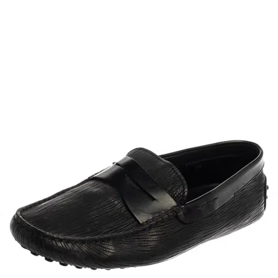 Pre-owned Tod's Black Textured Leather Penny Loafer Size 41.5