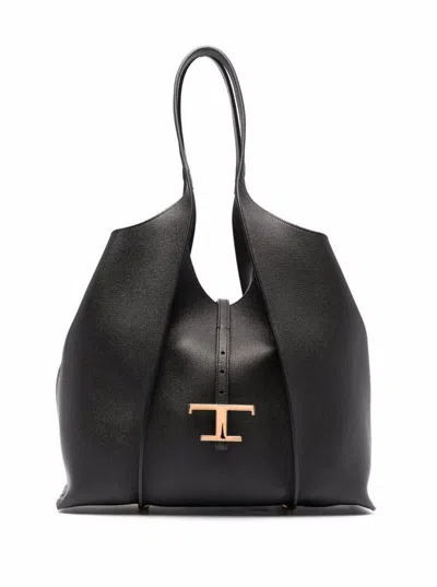 Tod's Black Tote Bag With T Timeless Charm