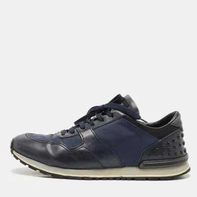 Pre-owned Tod's Black/blue Leather And Neoprene Low Top Sneakers Size 44.5