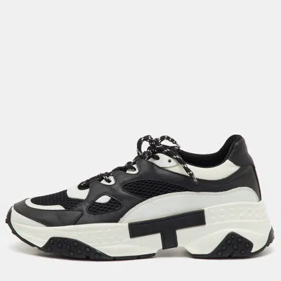 Pre-owned Tod's Black/white Mesh And Leather Active Sportivo 57b Chunky Sneakers Size 42