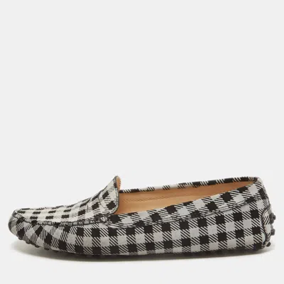 Pre-owned Tod's Black/white Printed Suede Penny Loafers Size 39
