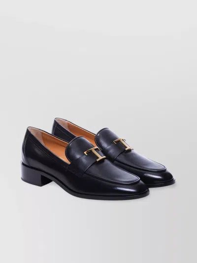 Tod's Block Heel Loafers Gold Hardware In Black