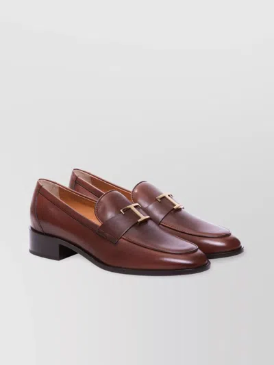 Tod's Block Heel Loafers Gold-tone Hardware In Brown