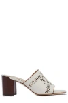 TOD'S WHITE LEATHER BLOCK HEEL SLIP ON SANDALS FOR WOMEN