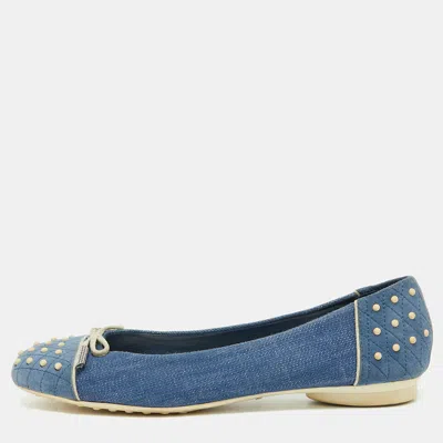 Pre-owned Tod's Blue Denim And Suede Dew Ballet Flats Size 38