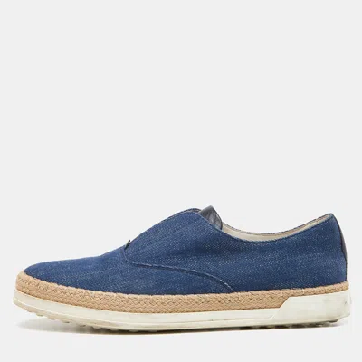 Pre-owned Tod's Blue Denim Francesina Slip On Espadrille Sneakers Size 36.5