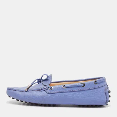 Pre-owned Tod's Blue Leather Bow Slip On Loafers Size 36