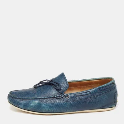 Pre-owned Tod's Blue Leather Bow Slip-on Loafers Size 42.5