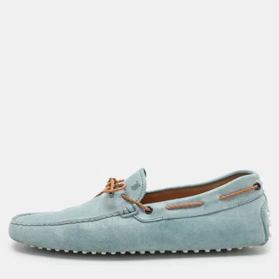 Pre-owned Tod's Blue Leather Braided Bow Loafers Size 42.5