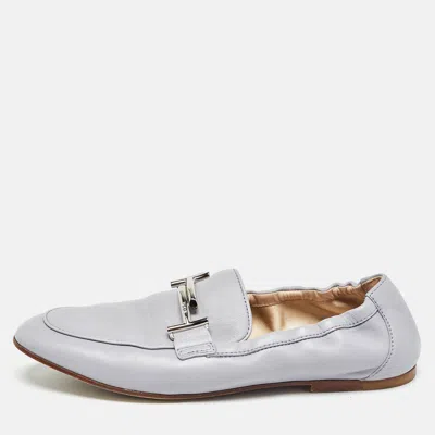 Pre-owned Tod's Blue Leather Double T Loafers 37.5