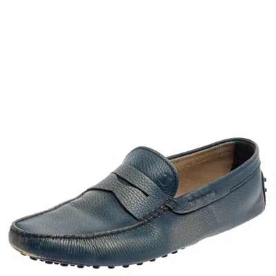 Pre-owned Tod's Tods Blue Leather Gommino Driving Loafers Size 45.5