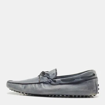 Pre-owned Tod's Tods Blue Leather Gommino Driving Loafers Size 48