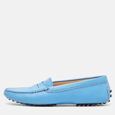 Pre-owned Tod's Blue Leather Slip On Loafers Size 36.5