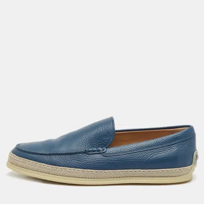 Pre-owned Tod's Blue Leather Slip On Loafers Size 42.5