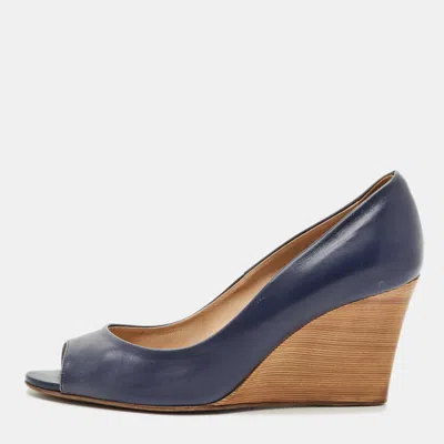 Pre-owned Tod's Blue Leather Wedge Pumps Size 38