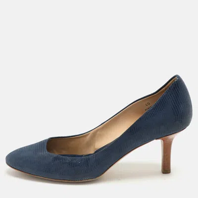 Pre-owned Tod's Blue Lizard Embossed Leather Round Toe Pumps Size 40