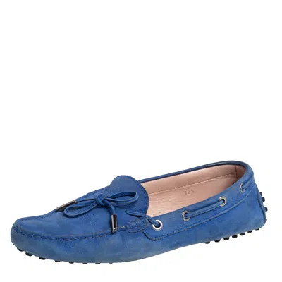 Pre-owned Tod's Blue Nubuck Gommino Slip On Loafers Size 38.5