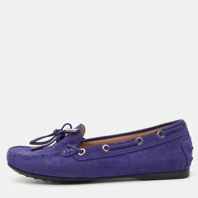 Pre-owned Tod's Blue Nubuck Leather Bow Slip On Loafers Size 37