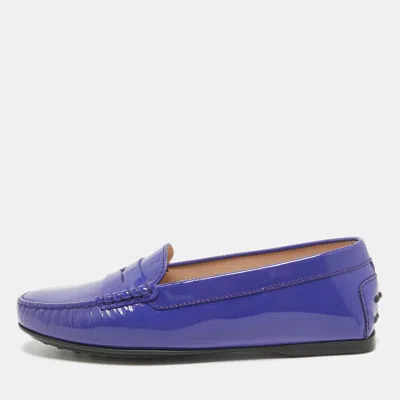 Pre-owned Tod's Blue Patent Leather Penny Loafers Size 36