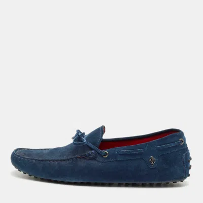 Pre-owned Tod's Blue Suede Bow Slip On Loafers Size 42