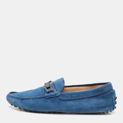 Pre-owned Tod's Blue Suede Buckle Slip On Loafers Size 40