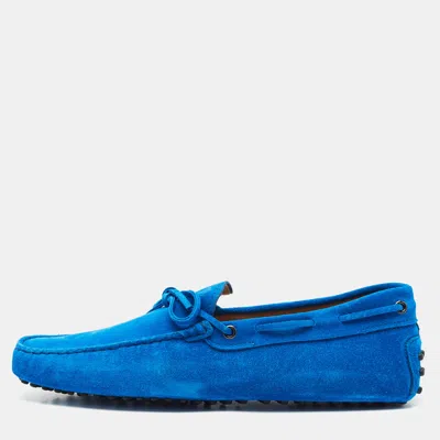 Pre-owned Tod's Blue Suede Gommino Driver Loafers Size 43