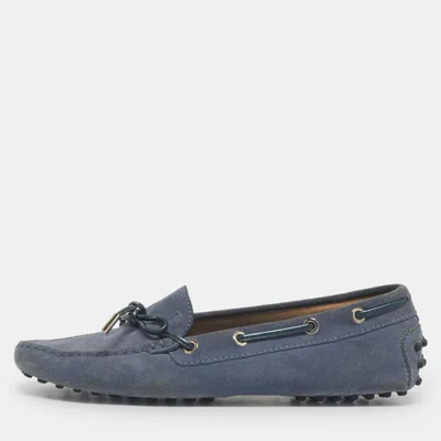 Pre-owned Tod's Blue Suede Gommino Driving Loafers Size 37.5