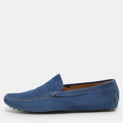 Pre-owned Tod's Blue Suede Gommino Loafers Size 44.5