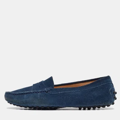 Pre-owned Tod's Blue Suede Gommino Penny Loafers Size 35