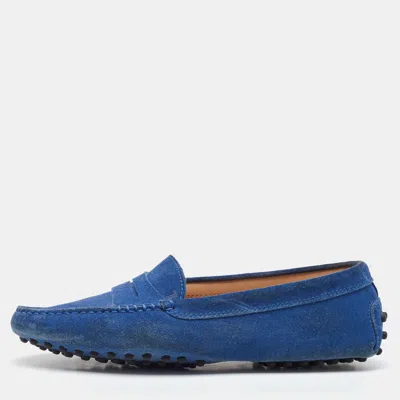 Pre-owned Tod's Blue Suede Slip On Loafers Size 37.5