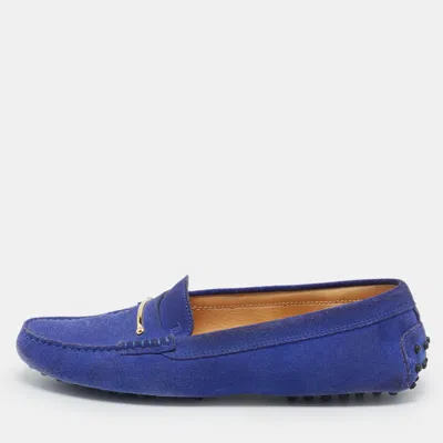 Pre-owned Tod's Blue Suede Slip On Loafers Size 40