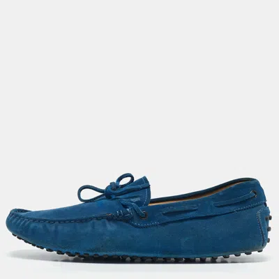 Pre-owned Tod's Blue Suede Slip On Loafers Size 44.5