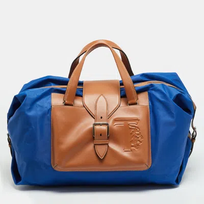 Pre-owned Tod's Blue/brown Nylon And Leather Medium Duffle Bag