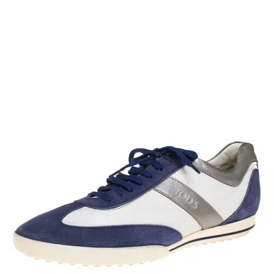 Pre-owned Tod's Blue/white Leather And Suede Low Top Sneakers Size 44