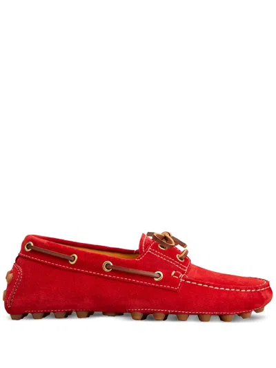 Tod's Gommino Leather-trimmed Suede Boat Shoes In Red