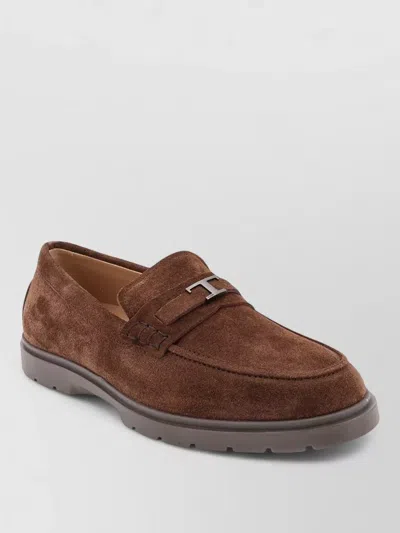 Tod's Boat Shoes Rubber Sole Slip On Suede In Brown