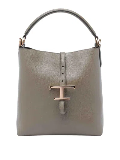 Tod's Logo Bucket Bag In Gray