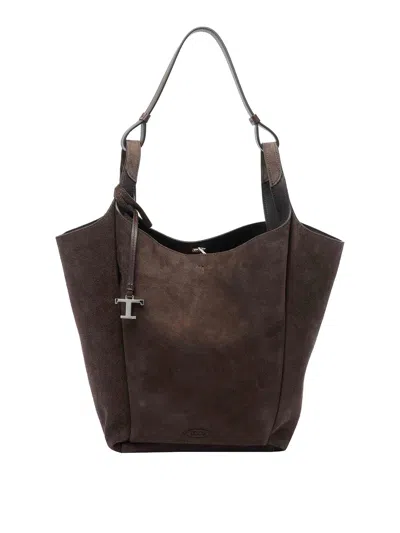 Tod's Medium Suede Bucket Bag In Brown