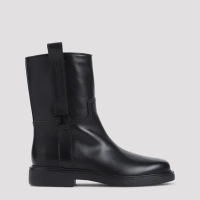 Tod's Refined Black Leather Ankle Boots With Block Heel