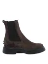Tod's Bronw Ankle Boots With Elastic Details On The Side And Chunky Sole In Brown