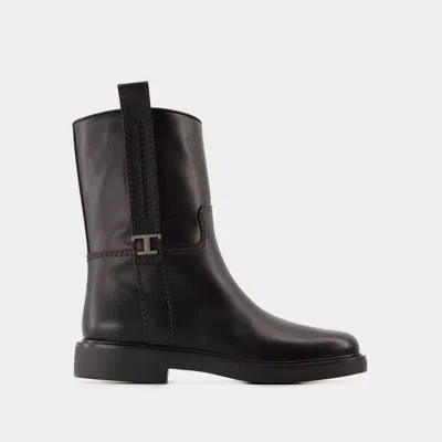 Tod's Tods Boots In Black Calf Leather